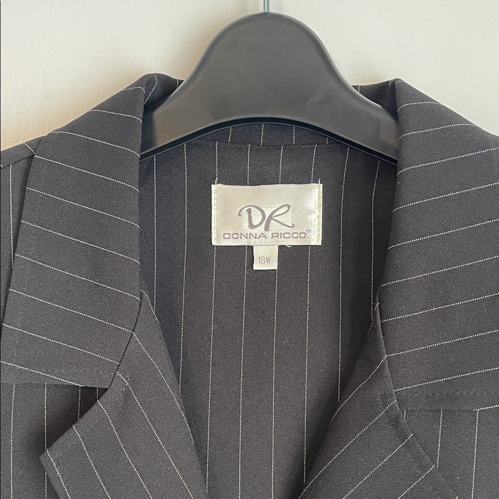 Donna Ricco Black & White Pinstripe Duster Coat 18W - Picture 2 of 11